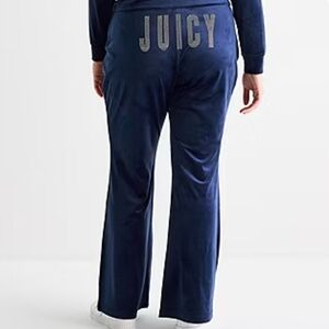 Juicy Couture Navy Velour Wide Leg Pants with Rhinestone JUICY